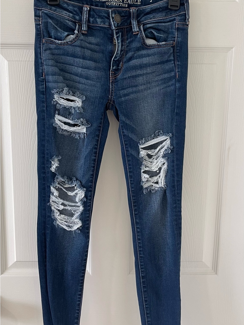 American Eagle Outfitters Dark Blue Distressed Skinny Jeans